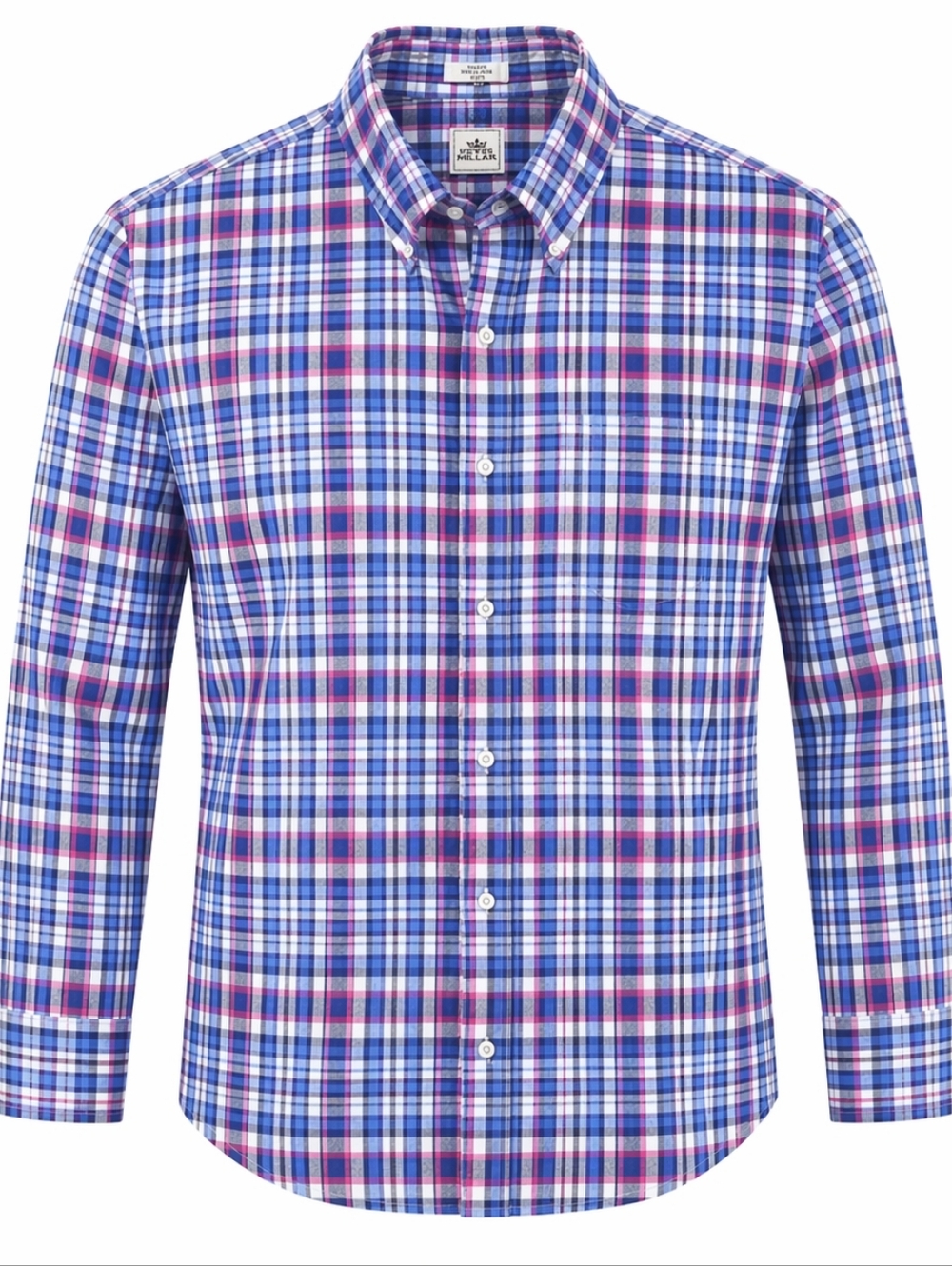 Peter Millar Blue & Pink Plaid Cotton Button-Down Shirt